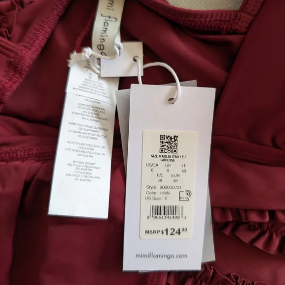 Mimi Flamingo Womens 6 One Piece Swimsuit Burgundy NWT Vacation Beach Pool - Picture 5 of 5